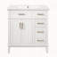 Meuble-lavabo de 30 po avec lavabo en céramique, armoire de rangement moderne avec portes à fermeture douce, tiroir profond et tiroir standard, meuble-lavabo élégant pour les petites salles de bain-112605889