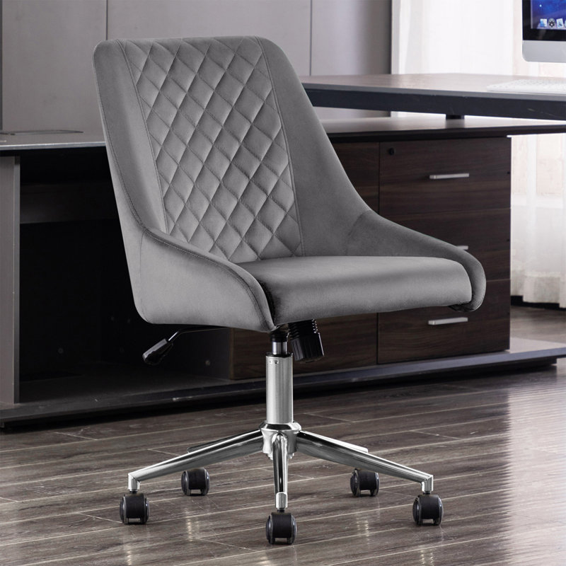 Velvet Task Chair, Chrome, Grey