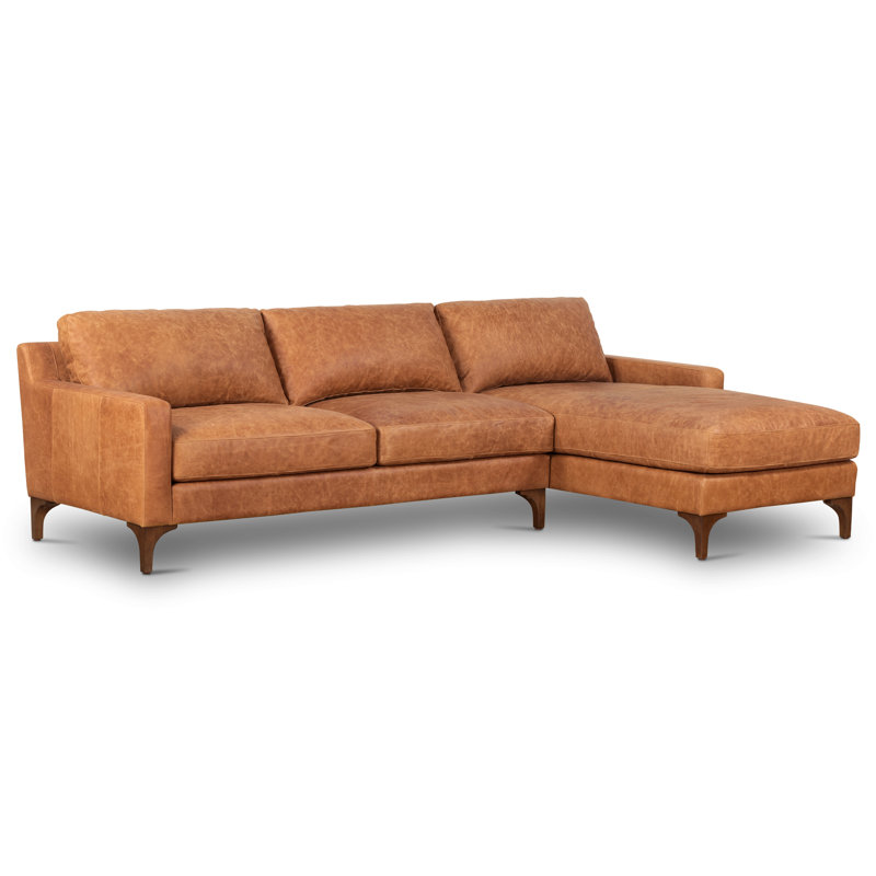 Sorrento Full-Grain Genuine Italian Leather Sectional, Tan, Right Hand Facing
