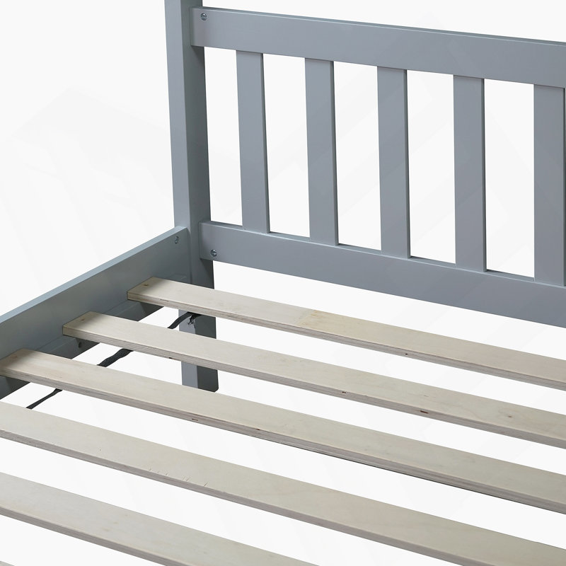 Twin Size House Bed With Roof Design, Solid Wood House Bed With Headboard And Footboard, Gray
