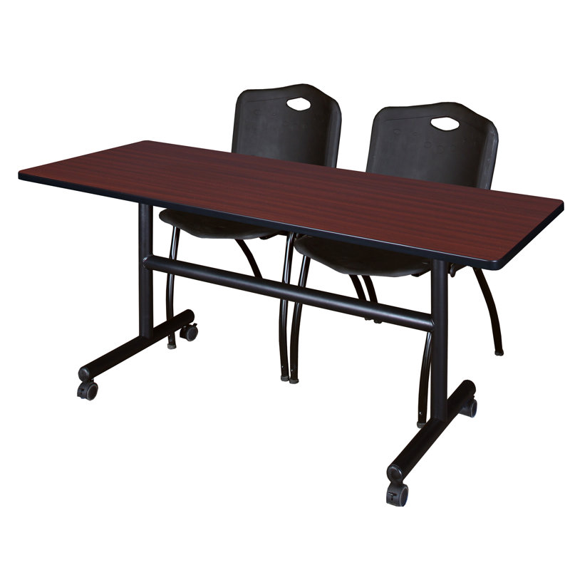 Table gigogne d'appoint Nevjana, 2 chaises empilables, H 29 po x l 48 po x P 30 po, Acajou, Noir
