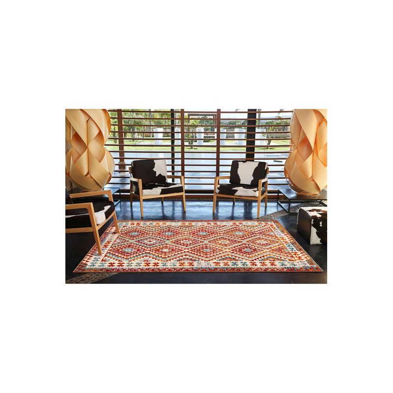 Tapis tissé multicolore à motif géométrique en croix multicolore et tapis décoratif lavable à la machine, Carré 3 pi 3 po