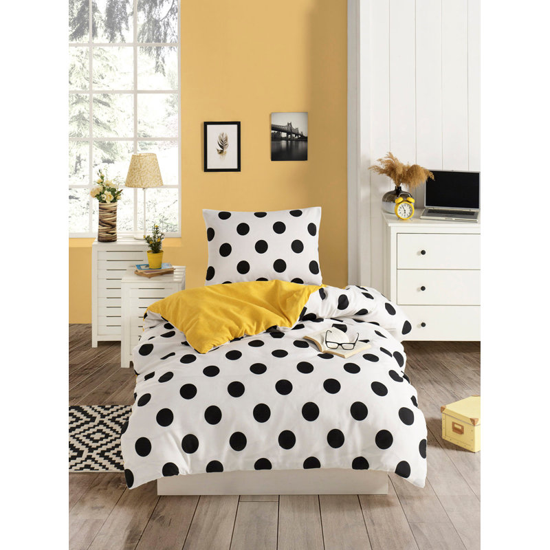 Ensemble de housse de couette en mélange de coton blanc / noir, 94" x 87" Duvet Cover + 2 Standard Pillowcases, Yellow