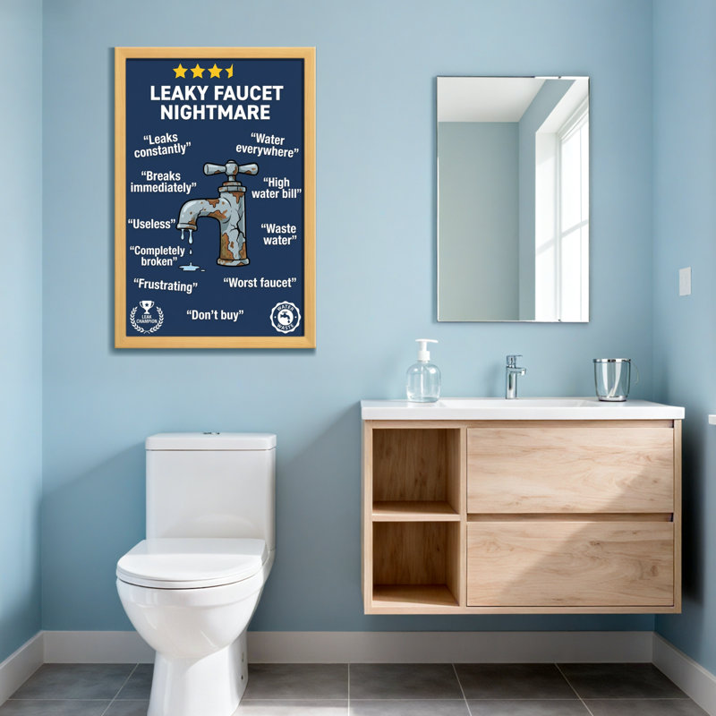 Bath & Laundry Leaky Faucet Nightmare, H 36 po x l 24 po, Toile tendue, Ne s’applique pas