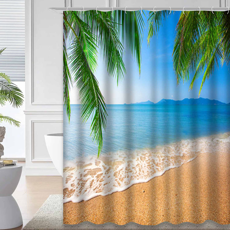 Tropical Beach, cocotier, beauté, bleu, côte de nuages avec 12 crochets, L 72 po x l 72 po