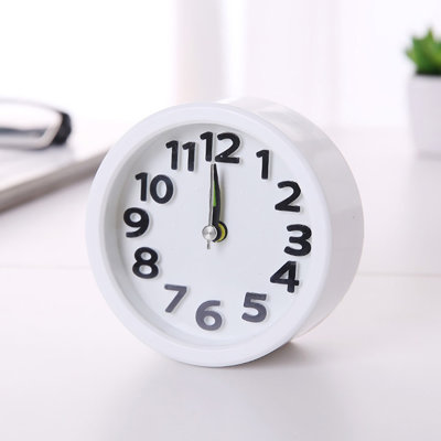 1Pc Mini Simple Alarm Clock Table Silent Desktop Clocks for Home Bedside Decor(Round White)