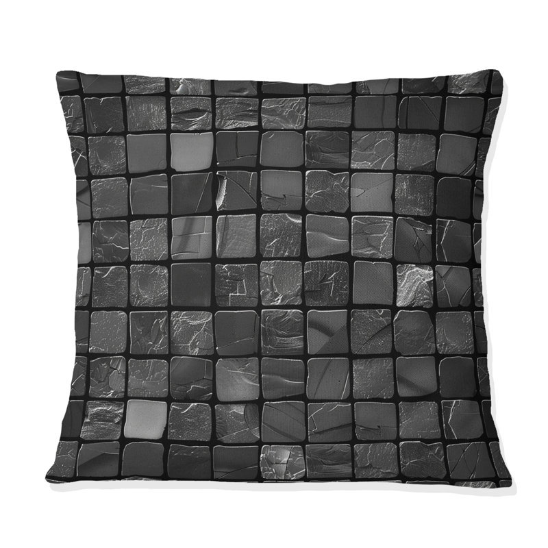 Carreaux de mosaïque noirs modernes II - Coussin décoratif moderne, H 18 po x l 18 po