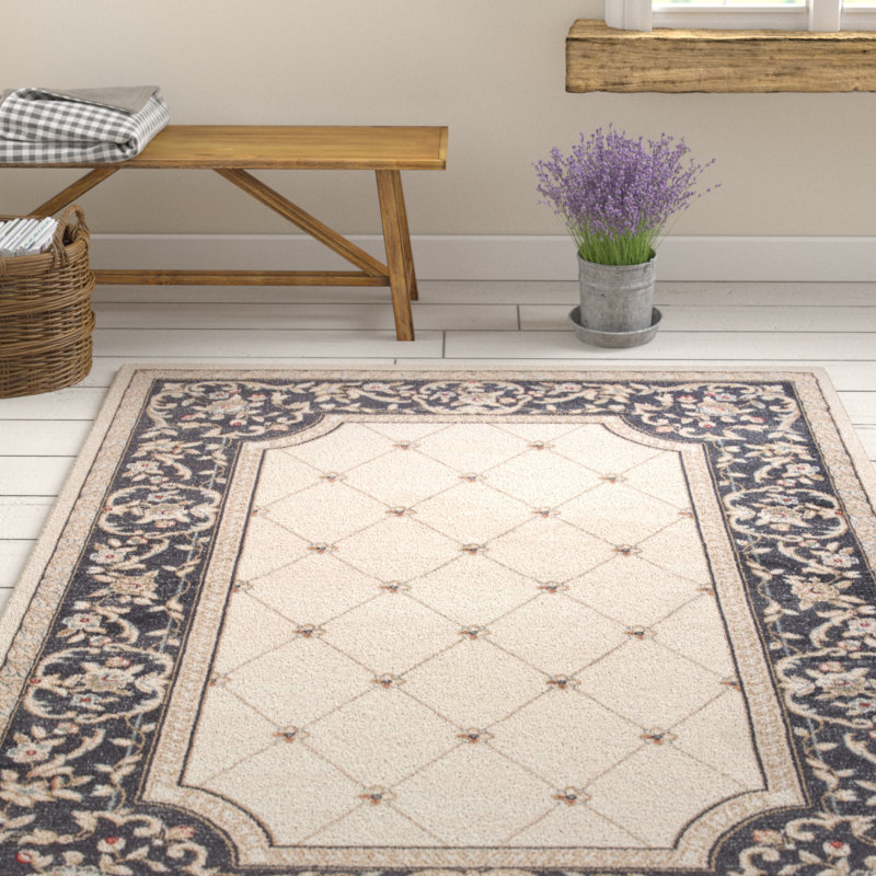 Vianney Oriental Area Rug, Rectangle 9' x 12', Gray/Ivory