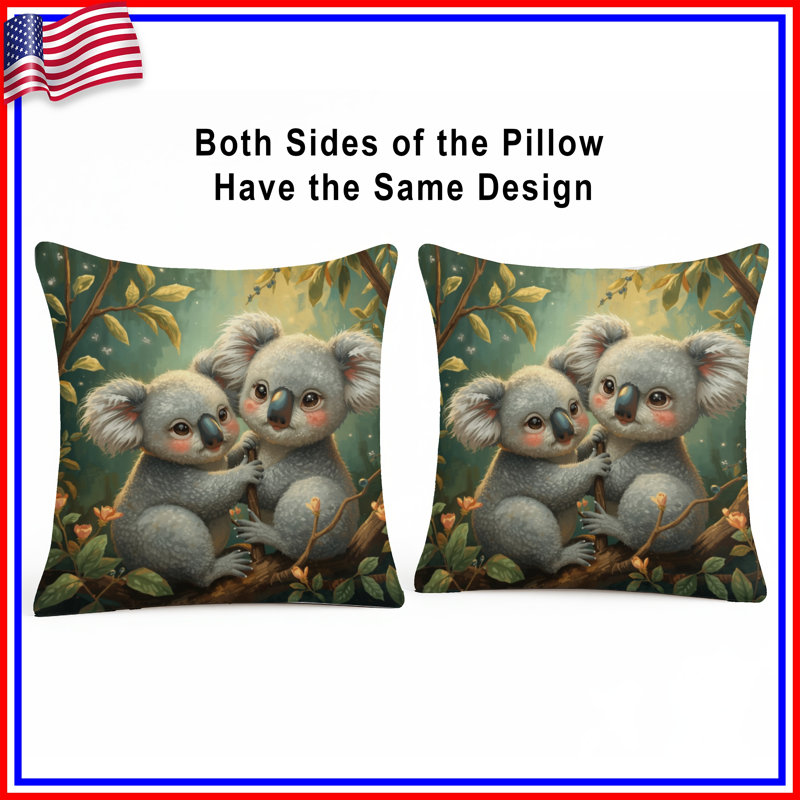 Paire de coussins mignons Koala, 18 x 18 pouces