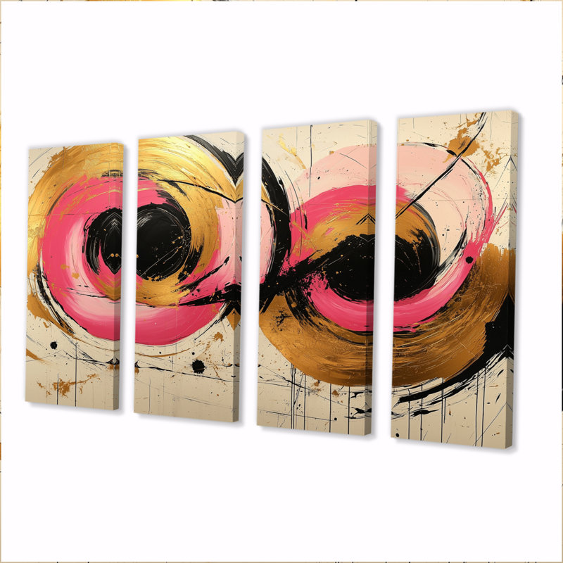 Abstrait cercles dans des tons de rose et d'or I - ensemble de reproductions d'art abstrait, H 28 po x l 48 po
