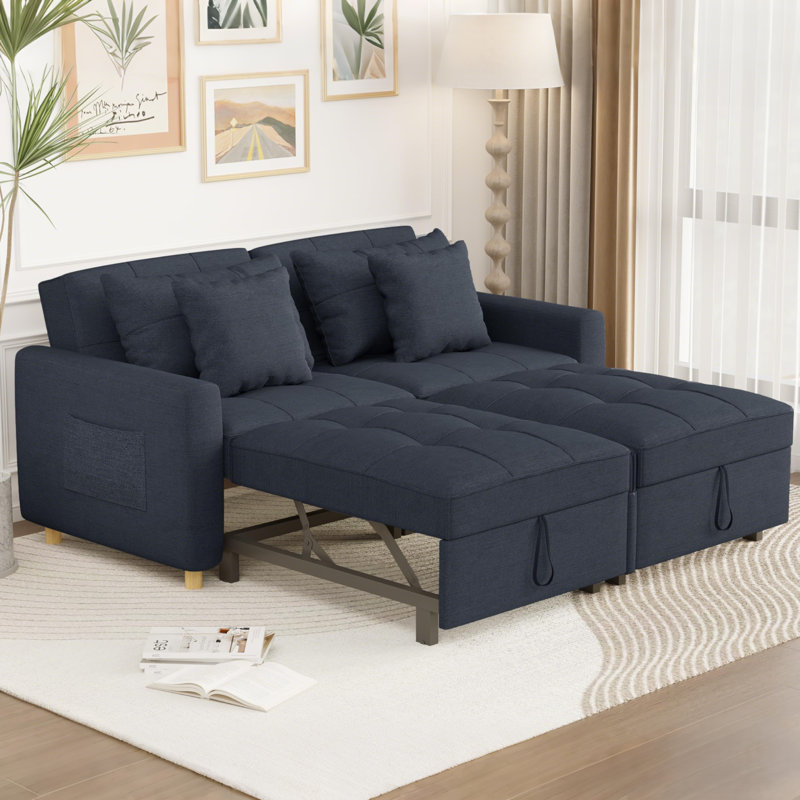 Borchert 2 Seater Fabric Sofa Bed, Blue Linen