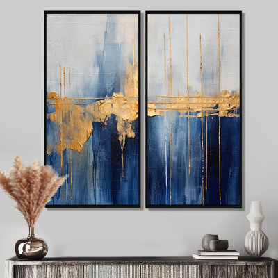 Fabric Of Time Abstract Blue And Gold IV - Modern Art Prints On Canvas