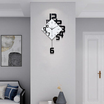 Grandes horloges murales, pendule silencieuse fonctionnant à pile sans horloge, horloge murale décorative en bois blanc (blanc)