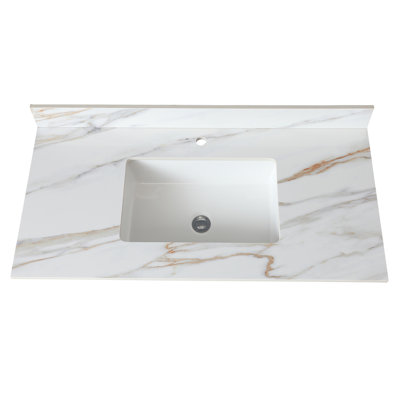 Plateau de meuble-lavabo en marbre 43 po, comptoir de salle de bain avec lavabo central encastré rectangulaire et dosseret de 4 po de hauteur