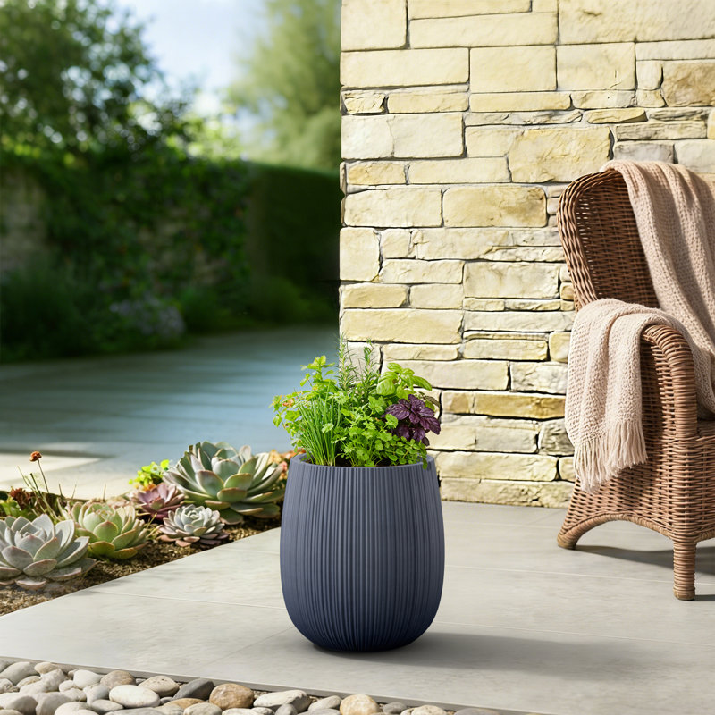 Pot à fleurs rond haut moderne de 12 po en béton bleu marine (intérieur amélioré) avec pot de drainage moderne avec trou de drainage