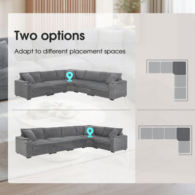 Canapé modulaire convertible en forme de L, canapé d'angle en velours côtelé avec rangement pour accoudoirs, porte-gobelets, chargeur USB, coin irrégulier, canapé modulaire surdimensionné et confortable pour le salon et l'appartement