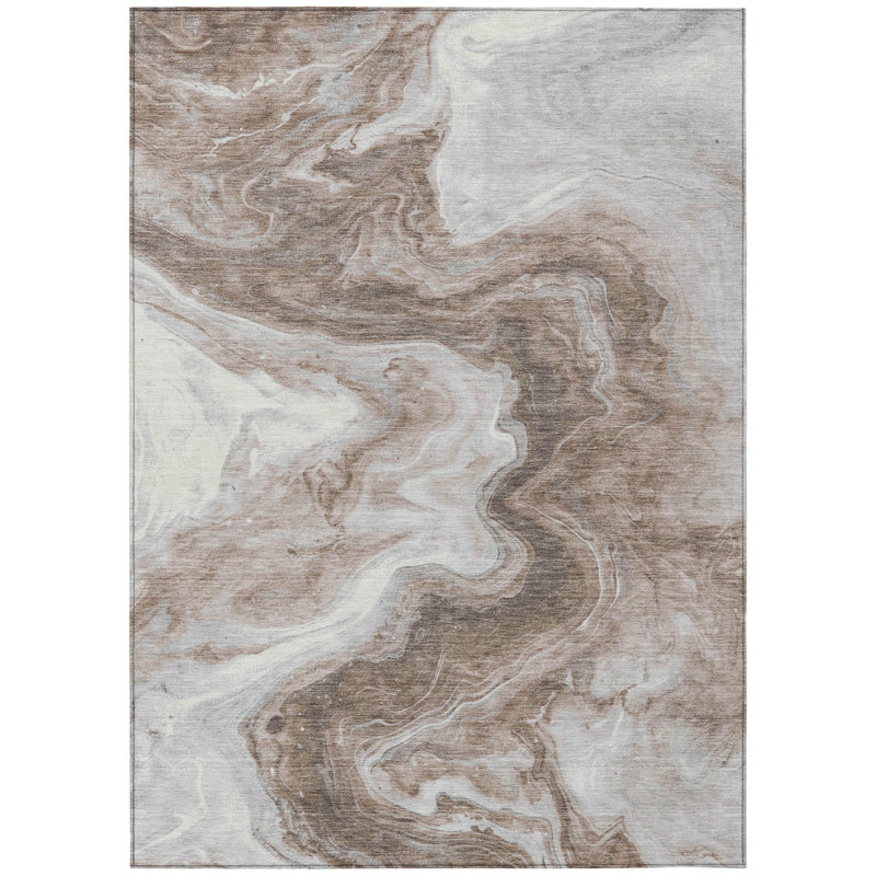 Tapis extérieur lavable abstrait taupe et argenté 5 pi x 8 pi
