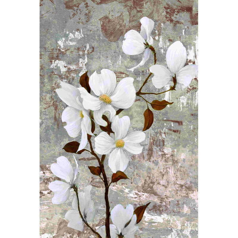 Fleur blanche 13 - peinture sur toile tendue, H 36 po x l 24 po