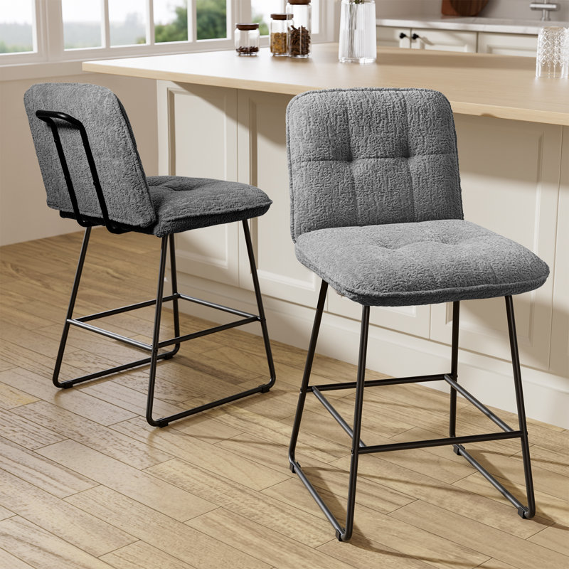 Ermis White Leather Counter Height Bar Stool Set of 3, Pink, Counter Stool (26” Seat Height)