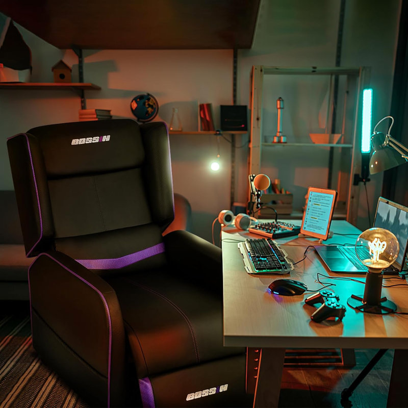 BOSSIN Adjustable Reclining Ergonomic Rocker Game Chair, Black/Purple