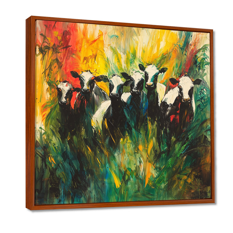 «Abstract Cow Herd I», reproduction d'art sur toile, H 16 po x l 16 po, Impression encadrée flottante sans passe-partout