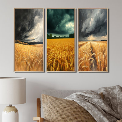 Blé doré de campagne sous les nuages de la tempête I - Collection d'art mural Meadow