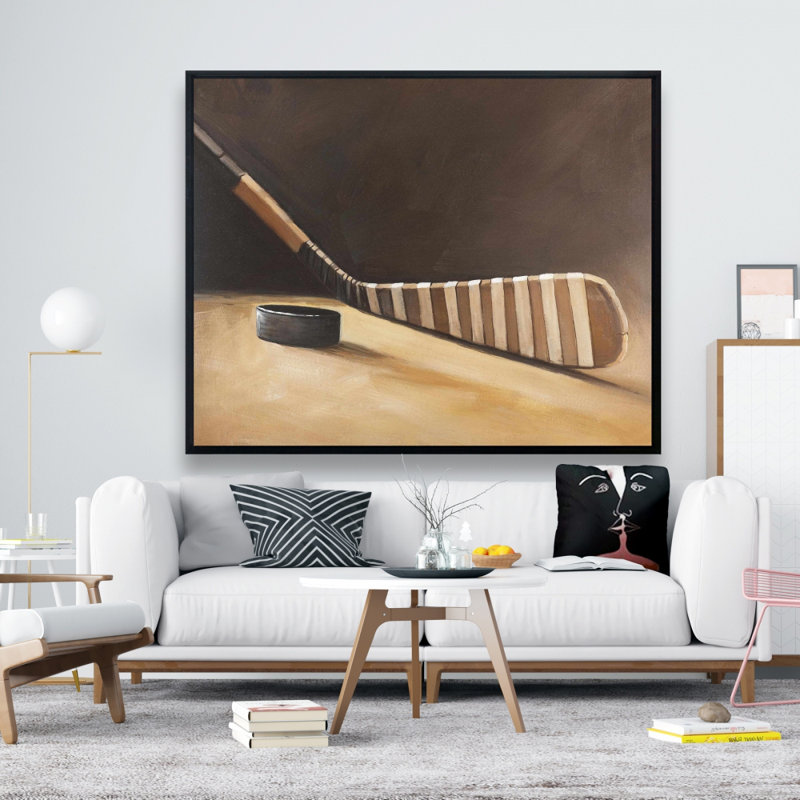Stick And Hockey Puck Print On Canvas