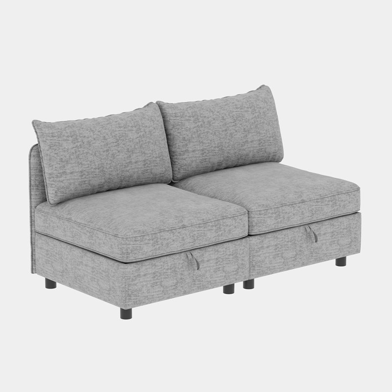 Ensemble de canapé modulaire convertible en chenille avec rangement Ares, Bleu antique