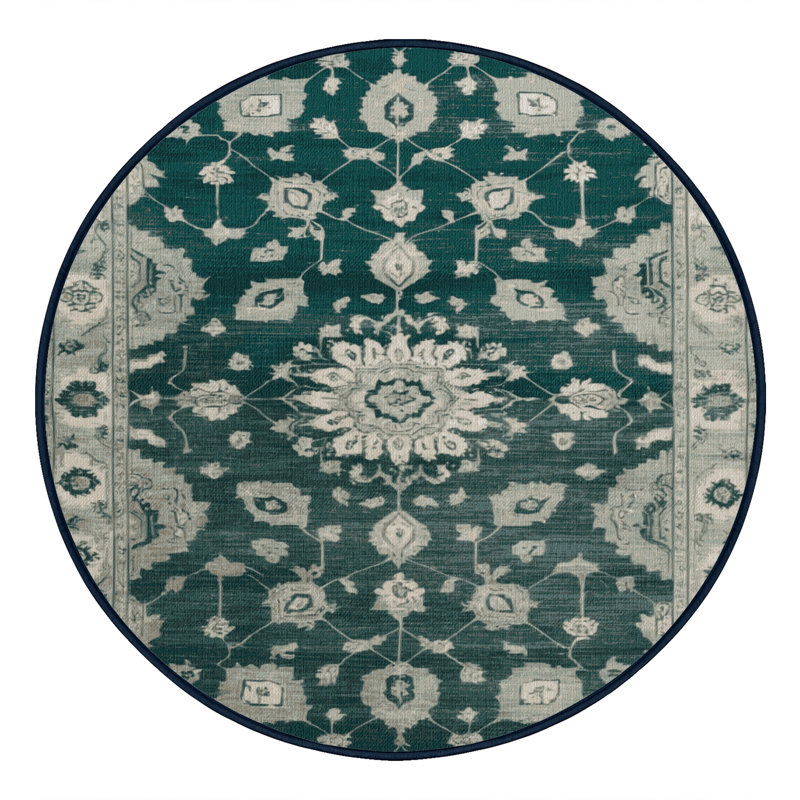 Tapis bleu lavé à la machine, Rond 4 pi