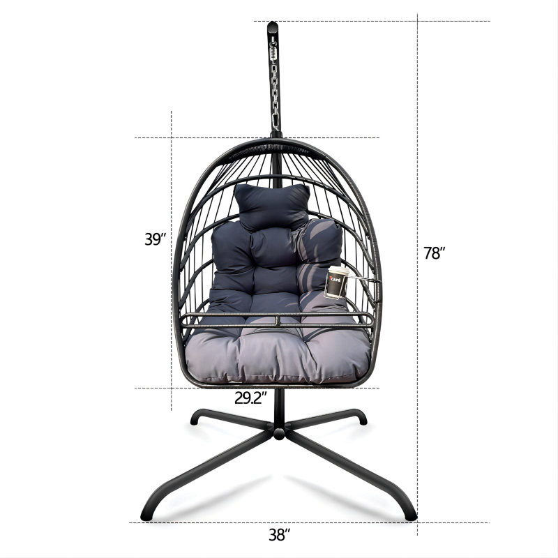 Fauteuil à œufs pivotant avec support Fauteuil suspendu en osier de rotin pour l'intérieur et l'extérieur avec support de type C, avec coussin et oreiller