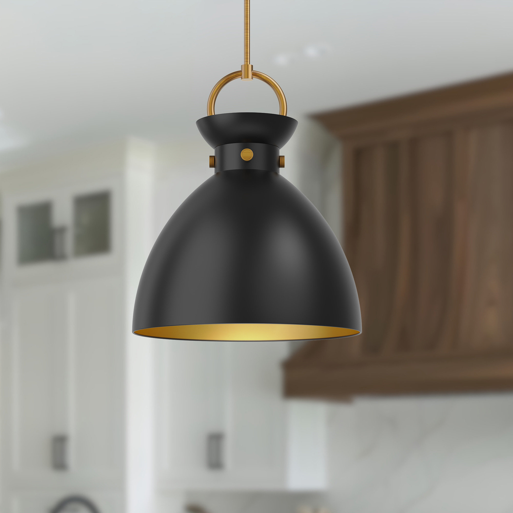 Tinka Single Light Metal Steel Pendant, 21.75" H x 18" W x 18" D, Aged Gold/Matte Black, Matte Black