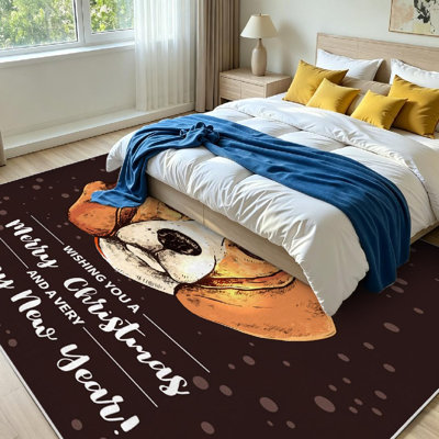 Tapis intérieur noir lavable à la machine, motif dessin d'un adorable chiot pour le Nouvel An