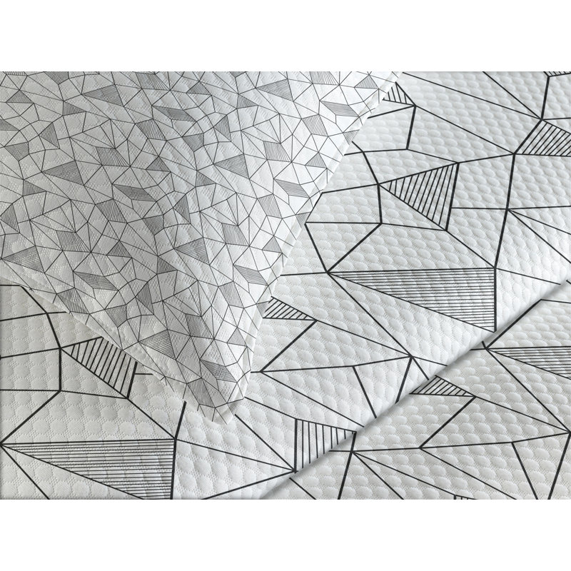 Ensemble de couvre-lit abstrait Ambesonne, dessin au trait géométrique blanc noir