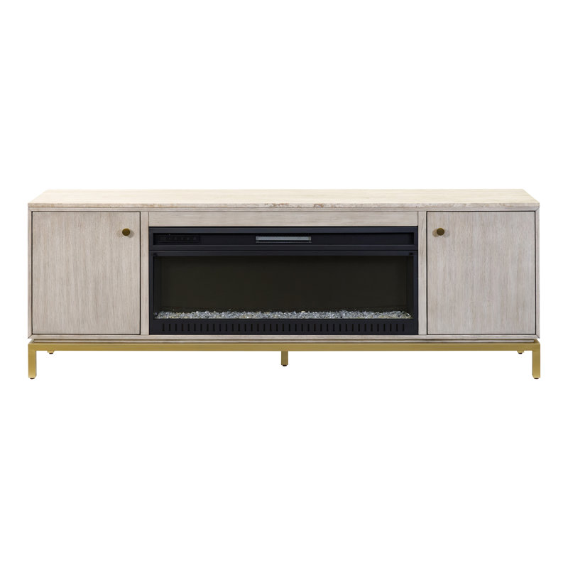 Console de cheminée contemporaine Ealey, rangement pour divertissement, meuble télé, entièrement assemblée, brun clair