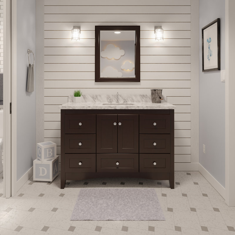 Fresno 48'' Chocolate Wood Single Bathroom Vanity with Carrara Marble Top