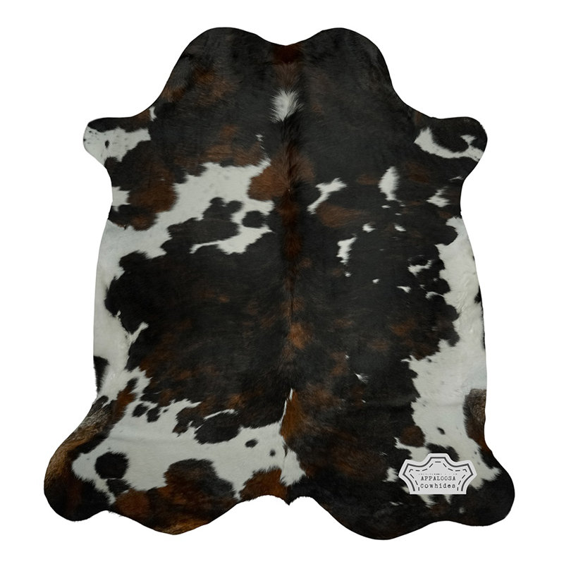 Très grand tapis en cuir de vache tricolore foncé 6 pi x 8 pi - 100% cuir véritable - Accent de luxe naturel bohème-chic