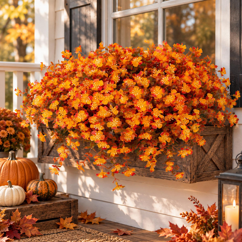 Lot de 12 chrysanthèmes artificiels d'automne pour la décoration de porche extérieur et de l'Action de grâce