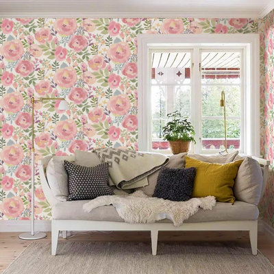 Papier peint adhésif floral Orainege - Papier peint auto-adhésif amovible avec motif floral pivoine