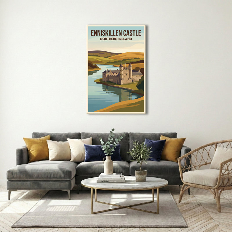Enniskillen Castle, Northern Ireland - Lakeside Romance Travel Poster. Giclee Print On Wrapped Canvas. Wall Art, Home Decor - Castles & Palaces, Northern Ireland - Wrapped Canvas Print