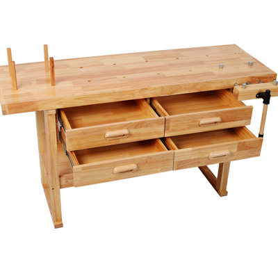 330lbs 60-inch Rubber Hardwood Workbench With 4 Drawers, Ideal For Garage, Workshop And Diy Woodworking Projects Home Storage, Perfect