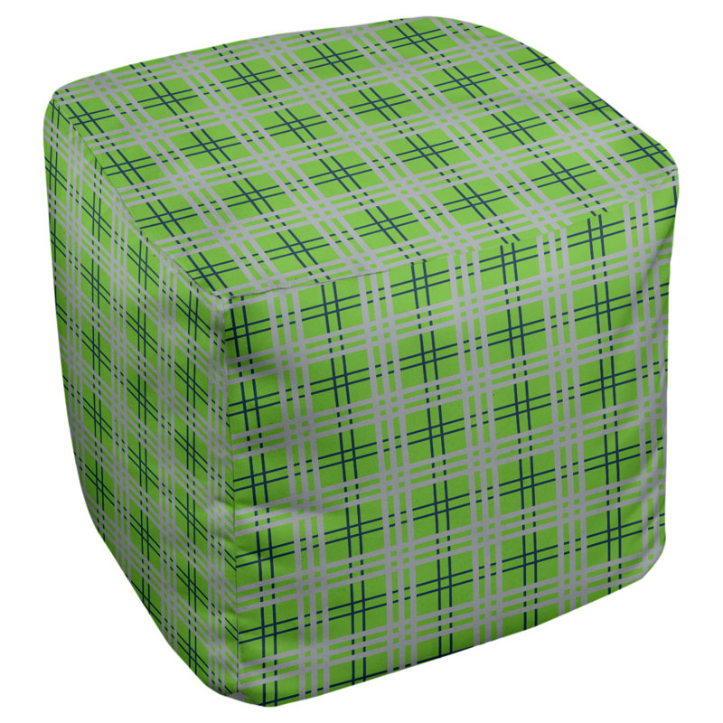 Pouf à carreaux carré Seattle, H 13 po x l 13 po x P 13 po, Mélange de polyester vert / bleu marine collège