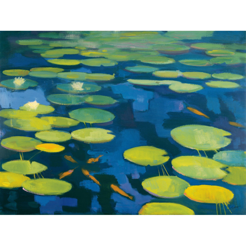 «Lily Pond With Koi Crop» par Michael Clark - impression sur toile tendue, H 36 po x l 48 po