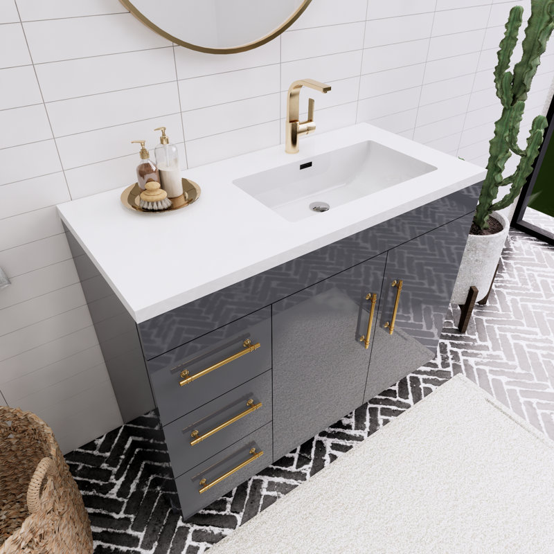 Meuble-lavabo simple l 42 po, Gris brillant