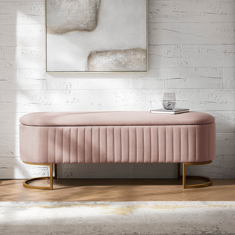 Banc de rangement rembourré Ferdinand, Rose, H 19 po x l 50,5 po x P 16 po