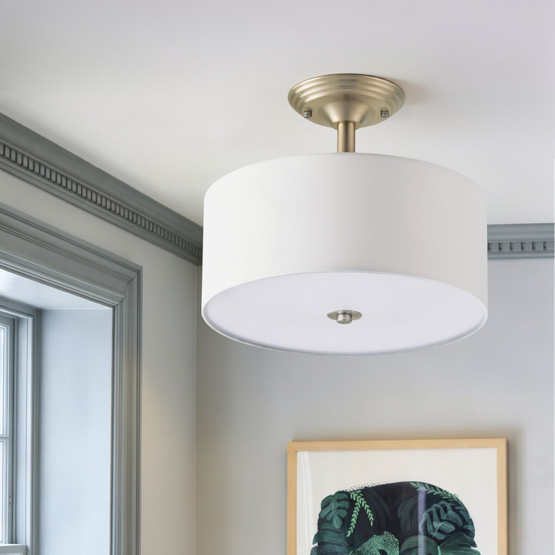 Plafonnier semi-encastré en tissu 13 po, Brushed Nickel