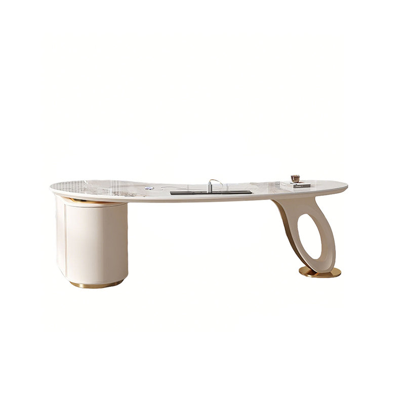 Bureau moderne en granit blanc de 70,87 po pour le bureau et l'ordinateur, H 29,53 po x l 70,87 po x P 27,56 po