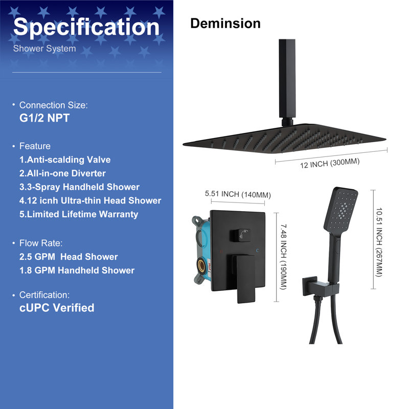 All-In-One Kit with Rough in-Valve, Matte Black