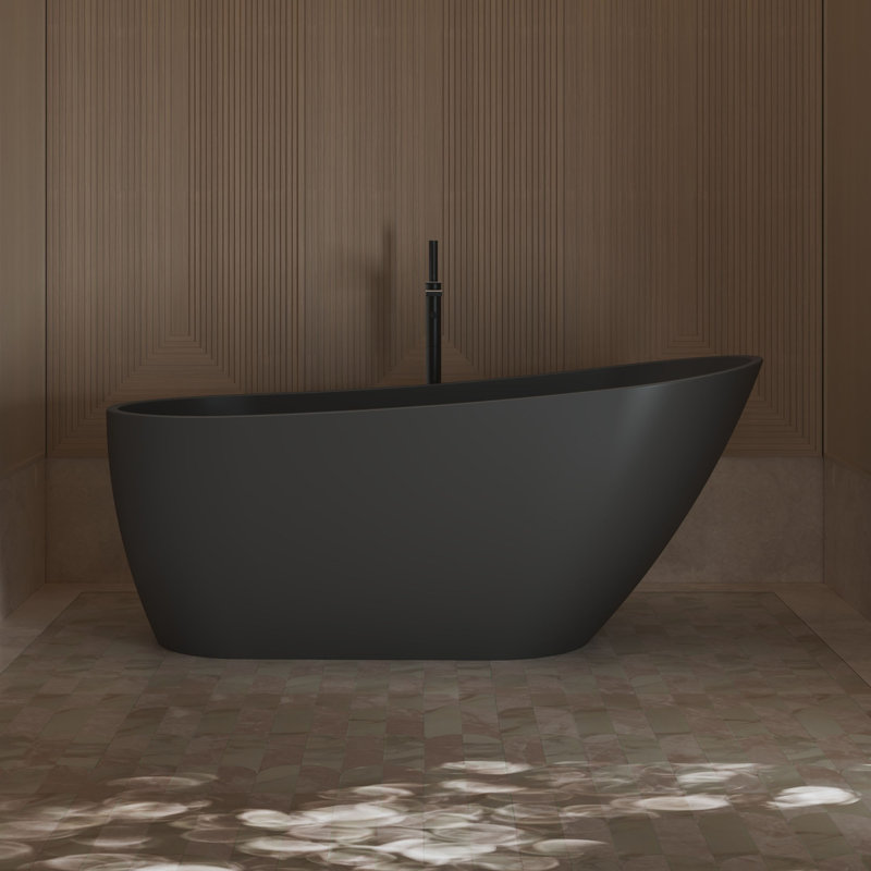 Monblari 59" X 29.5" Acrylic Freestanding Black Soaking Bathtub With Overflow And Pop-Up Drain For Bathroom, Matte Black