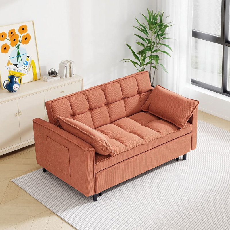 Canapé-lit rembourré avec lit escamotable, Orange Corduroy