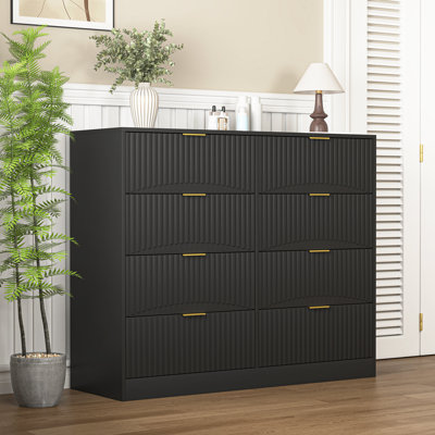 47"W 8-Drawer Fluted Dresser Cabinet Chest Of Drawer With Gold Handle by Ebern Designs